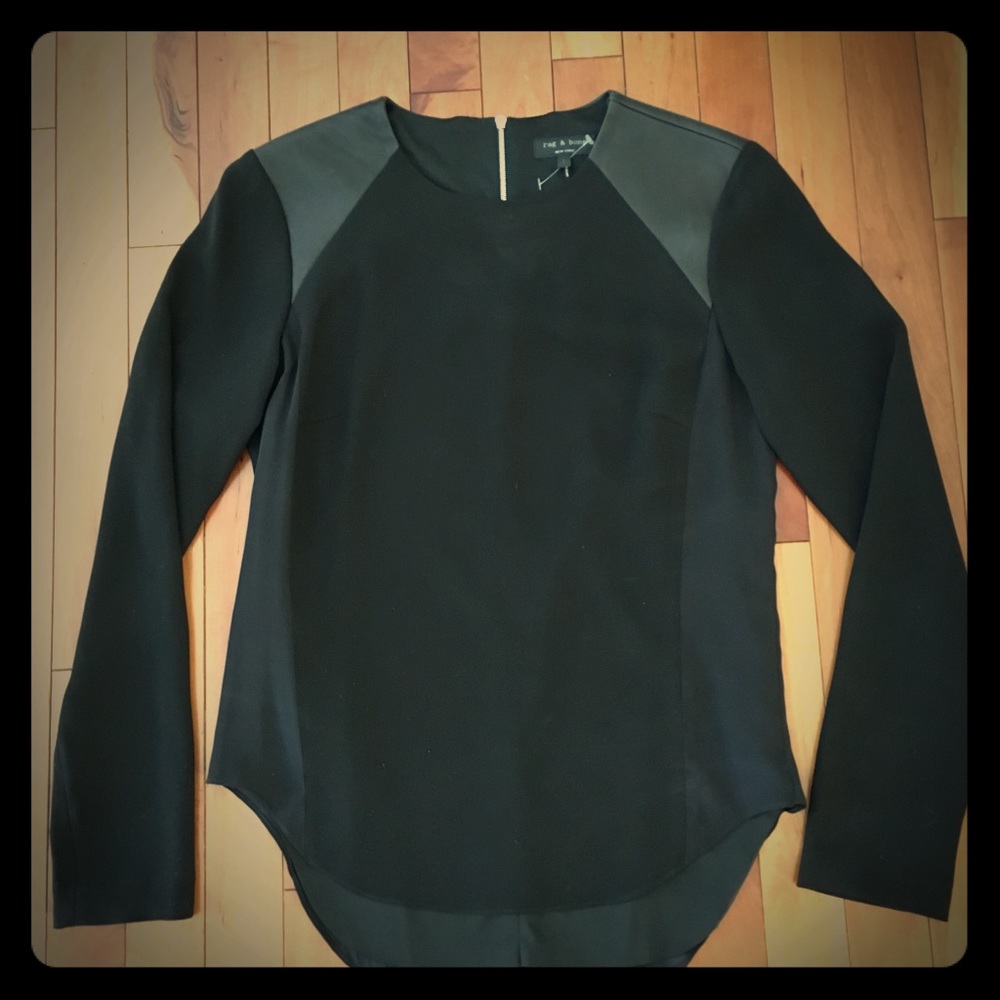 Rag & Bone Lamb Leather Shoulder Blouse Black EUCS